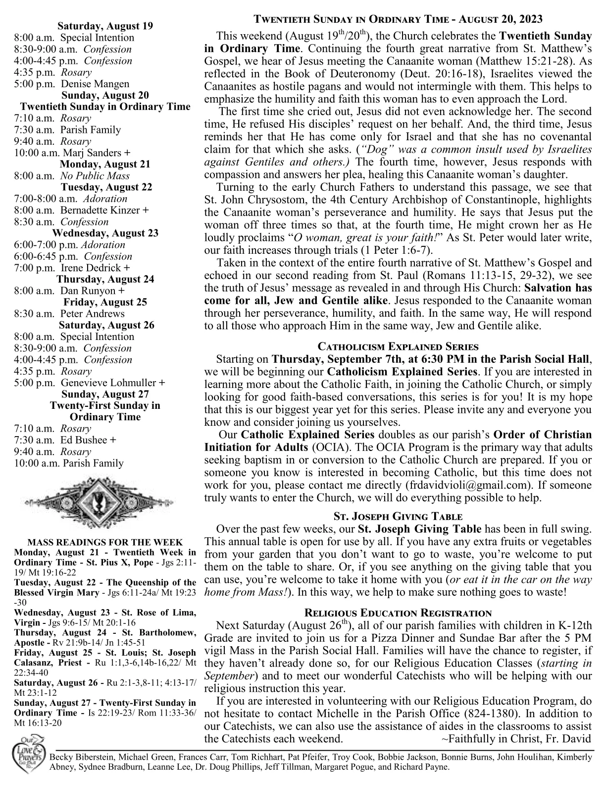 Parish Bulletins Saint Joseph Catholic Church